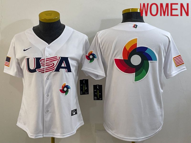Women 2023 World Cub USA Blank White Nike MLB Jersey7->women mlb jersey->Women Jersey